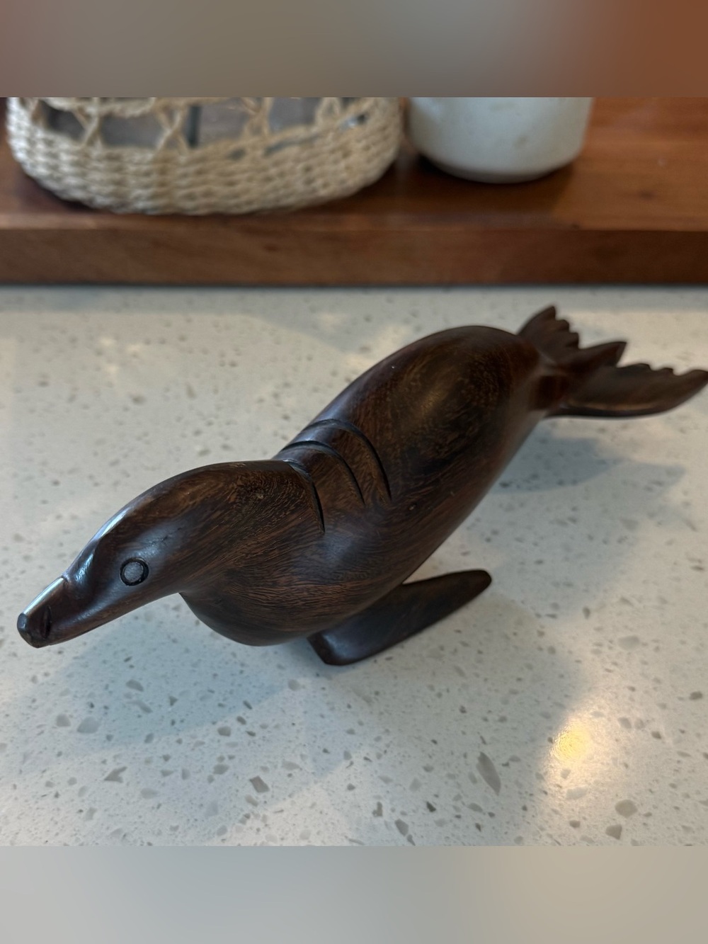 Vintage Ironwood Hand Carved Seal Sculpture Animal Décor Wood Home Decor Beach